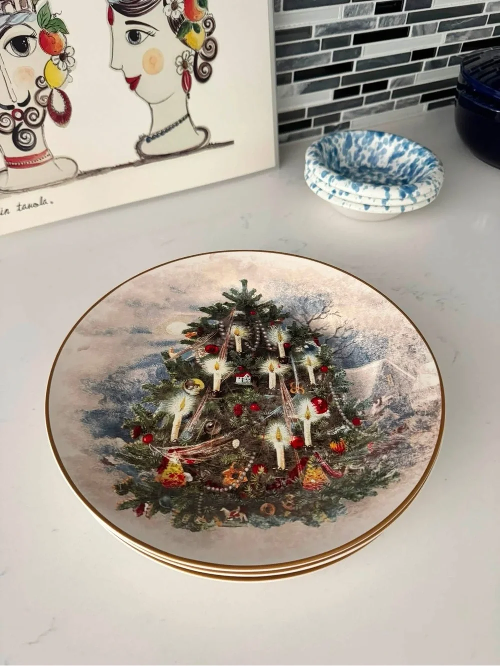 Pottery Barn Nostalgic Tree Dinner Plates - Christmas.